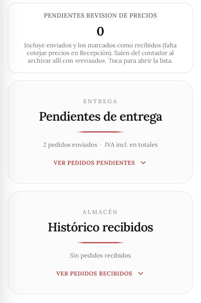 Chef-One: pedidos y recepción