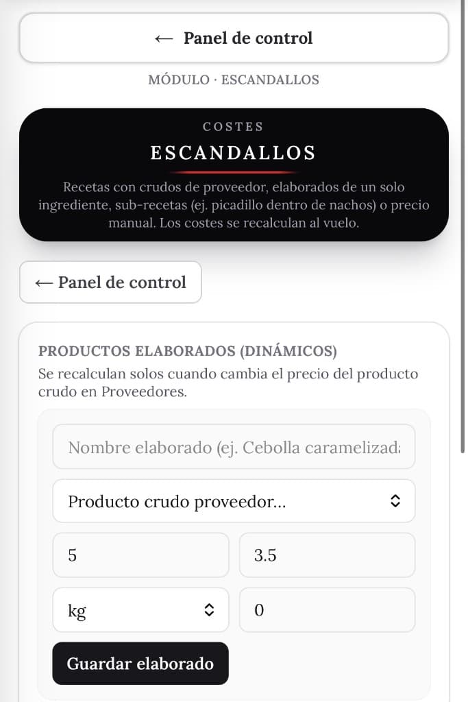 Chef-One: escandallos y costes