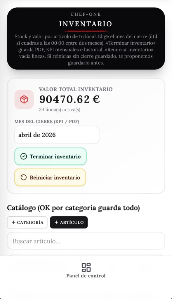 Chef-One: inventario